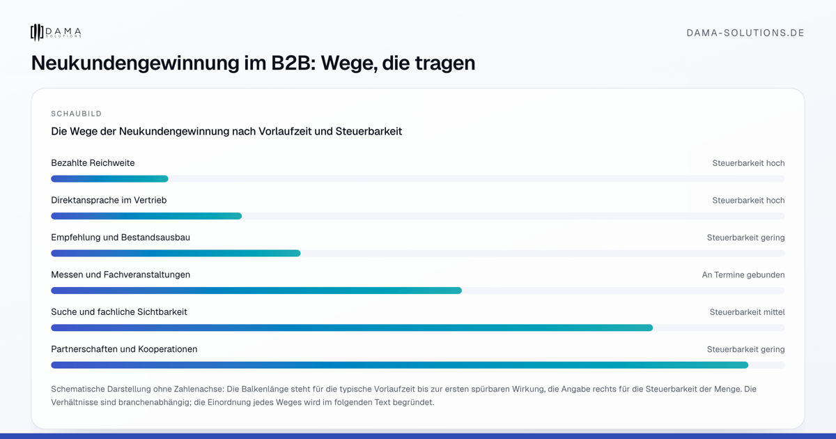 Die Wege der Neukundengewinnung nach Vorlaufzeit und Steuerbarkeit